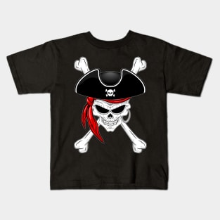 Pirate Skull with Crossed Bones and Red Bandana Kids T-Shirt